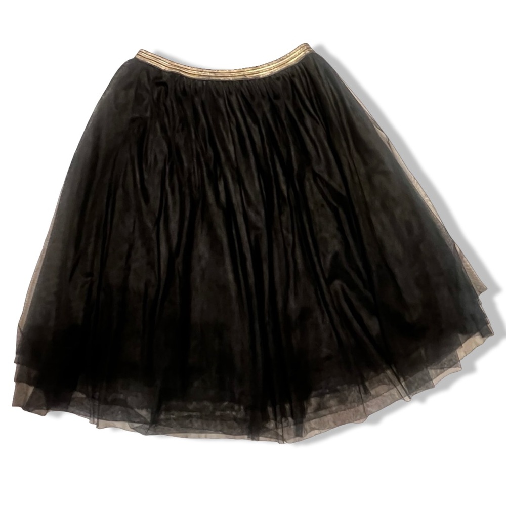 Xhilaration Black Tulle Midi Skirt with Gold Waistband